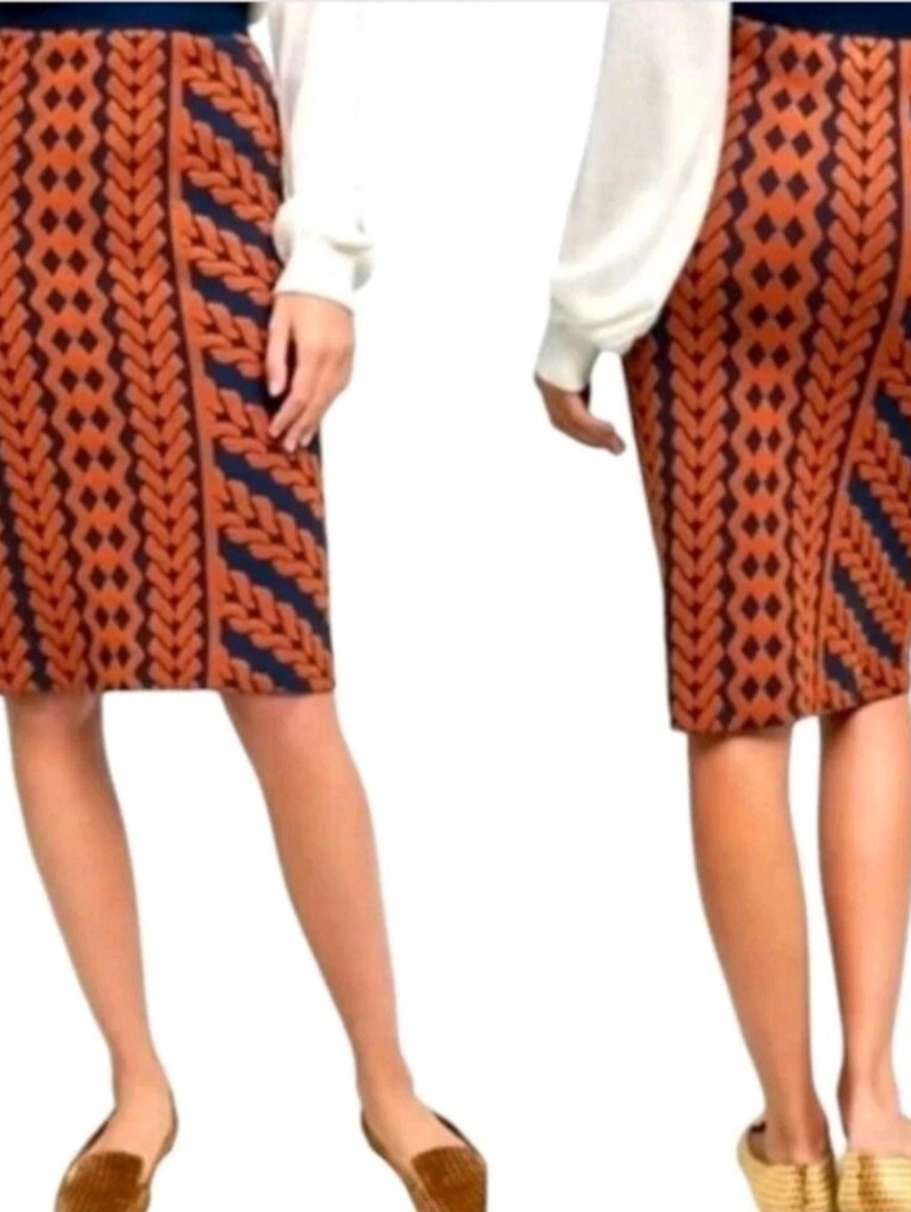 Maeve By Anthropologie Navy Orange Knit Knee Length Pencil Size Medium